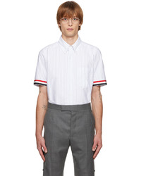 Chemise à manches courtes à rayures verticales blanche Thom Browne