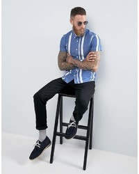 Chemise à manches courtes à rayures verticales bleu clair Wrangler