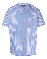 Chemise à manches courtes à rayures verticales bleu clair A.P.C.