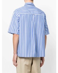 Chemise à manches courtes à rayures verticales bleu clair AMI Alexandre Mattiussi