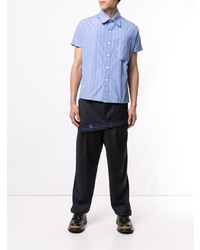 Chemise à manches courtes à rayures verticales bleu clair Necessity Sense