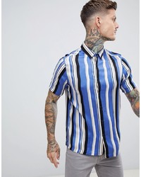 Chemise à manches courtes à rayures verticales bleu clair ASOS DESIGN