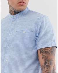 Chemise à manches courtes à rayures verticales bleu clair BLEND