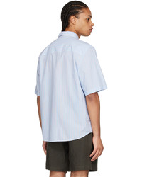 Chemise à manches courtes à rayures verticales bleu clair De Bonne Facture
