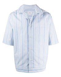 Chemise à manches courtes à rayures verticales bleu clair Brioni