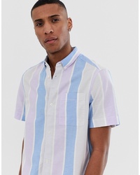 Chemise à manches courtes à rayures verticales bleu clair Burton Menswear