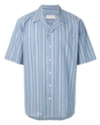 Chemise à manches courtes à rayures verticales bleu clair Cerruti 1881