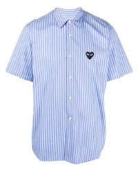 Chemise à manches courtes à rayures verticales bleu clair Comme Des Garcons Play