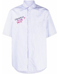 Chemise à manches courtes à rayures verticales bleu clair DSQUARED2