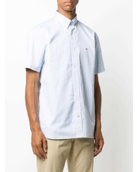 Chemise à manches courtes à rayures verticales bleu clair Tommy Hilfiger
