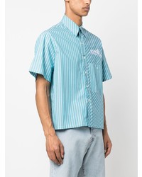 Chemise à manches courtes à rayures verticales bleu clair PALMER