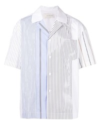 Chemise à manches courtes à rayures verticales bleu clair Feng Chen Wang