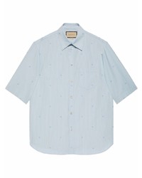 Chemise à manches courtes à rayures verticales bleu clair Gucci