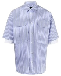 Chemise à manches courtes à rayures verticales bleu clair Juun.J