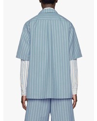 Chemise à manches courtes à rayures verticales bleu clair Gucci