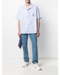 Chemise à manches courtes à rayures verticales bleu clair Valentino