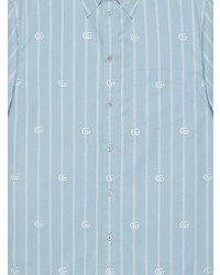 Chemise à manches courtes à rayures verticales bleu clair Gucci