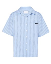 Chemise à manches courtes à rayures verticales bleu clair Prada