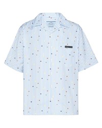 Chemise à manches courtes à rayures verticales bleu clair Prada