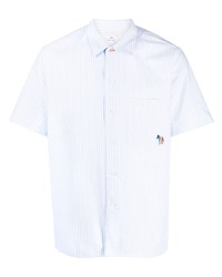 Chemise à manches courtes à rayures verticales bleu clair PS Paul Smith