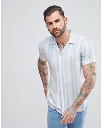 Chemise à manches courtes à rayures verticales bleu clair Siksilk