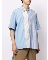 Chemise à manches courtes à rayures verticales bleu clair Coohem
