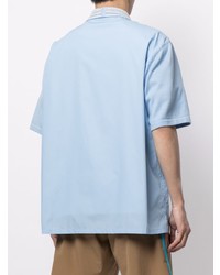 Chemise à manches courtes à rayures verticales bleu clair Coohem