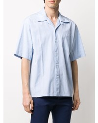 Chemise à manches courtes à rayures verticales bleu clair Marni