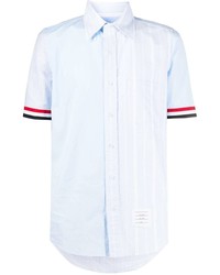 Chemise à manches courtes à rayures verticales bleu clair Thom Browne