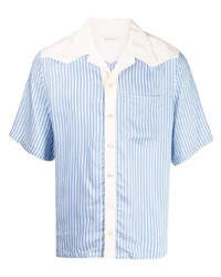 Chemise à manches courtes à rayures verticales bleu clair Wales Bonner