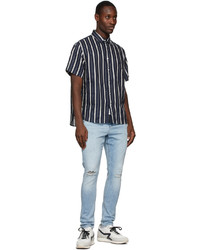 Chemise à manches courtes à rayures verticales bleu marine et blanc rag & bone