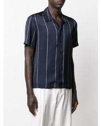 Chemise à manches courtes à rayures verticales bleu marine et blanc Sandro Paris