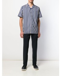 Chemise à manches courtes à rayures verticales bleu marine et blanc Lanvin
