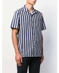 Chemise à manches courtes à rayures verticales bleu marine et blanc Lanvin