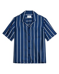 Chemise à manches courtes à rayures verticales bleu marine Ami Paris