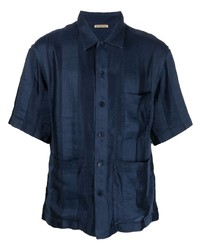 Chemise à manches courtes à rayures verticales bleu marine Barena