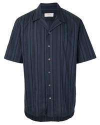 Chemise à manches courtes à rayures verticales bleu marine Cerruti 1881