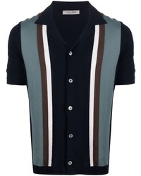 Chemise à manches courtes à rayures verticales bleu marine Fileria