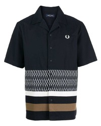Chemise à manches courtes à rayures verticales bleu marine Fred Perry