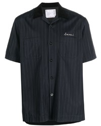 Chemise à manches courtes à rayures verticales bleu marine Sacai