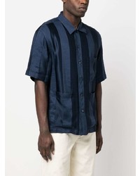 Chemise à manches courtes à rayures verticales bleu marine Barena