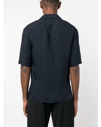 Chemise à manches courtes à rayures verticales bleu marine Saint Laurent