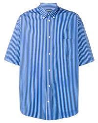 Chemise à manches courtes à rayures verticales bleue Balenciaga