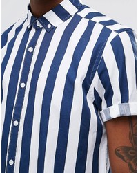 Chemise à manches courtes à rayures verticales bleue Asos