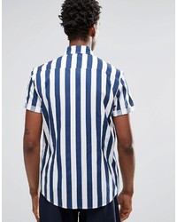 Chemise à manches courtes à rayures verticales bleue Asos