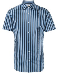 Chemise à manches courtes à rayures verticales bleue Kent & Curwen