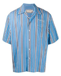 Chemise à manches courtes à rayures verticales bleue Marni