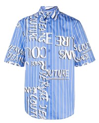Chemise à manches courtes à rayures verticales bleue VERSACE JEANS COUTURE