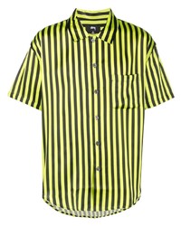 Chemise à manches courtes à rayures verticales chartreuse Stussy
