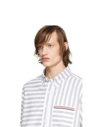 Chemise à manches courtes à rayures verticales grise Thom Browne